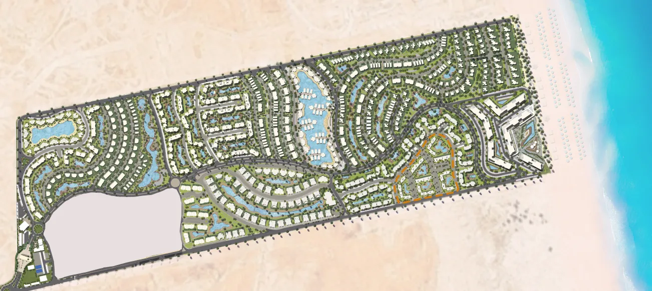 Aqua Lagoons Ras El Hekma master plan Master plan of Aqua Lagoons at June, Ras El Hekma showing residential clusters and lagoons along the beach