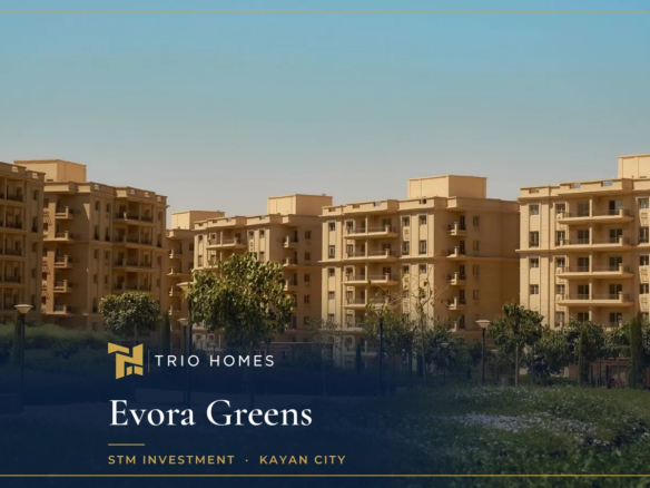 Apartment buildings and gardens at Evora Greens Kayan City by STM Investment