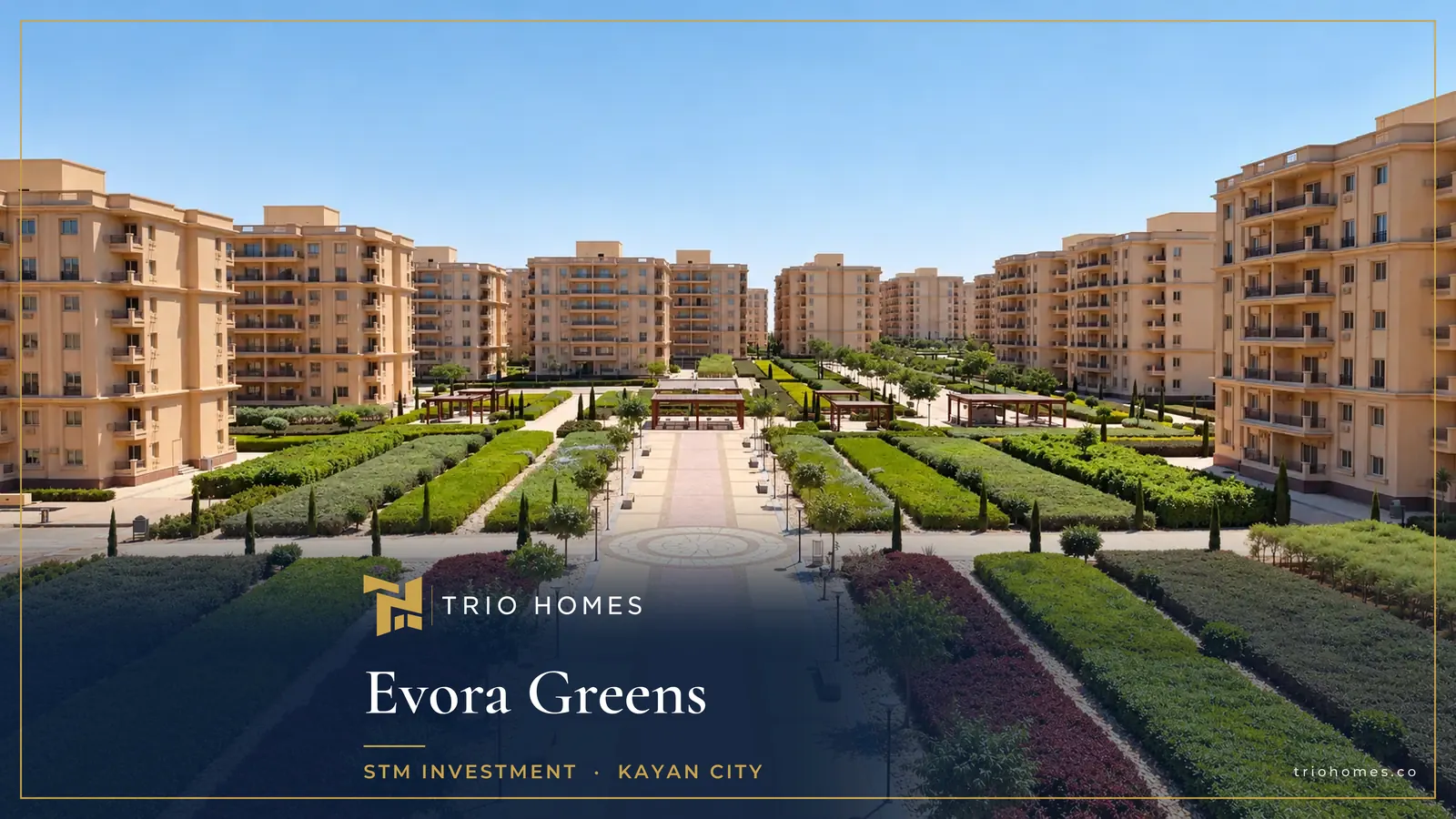 evora-greens-kayan-city-residential-buildings-trio Residential buildings and green spaces in Evora, the apartment community of Kayan City