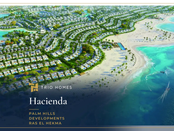 Aerial render of the beachfront at Hacienda Ras El Hekma on the Mediterranean