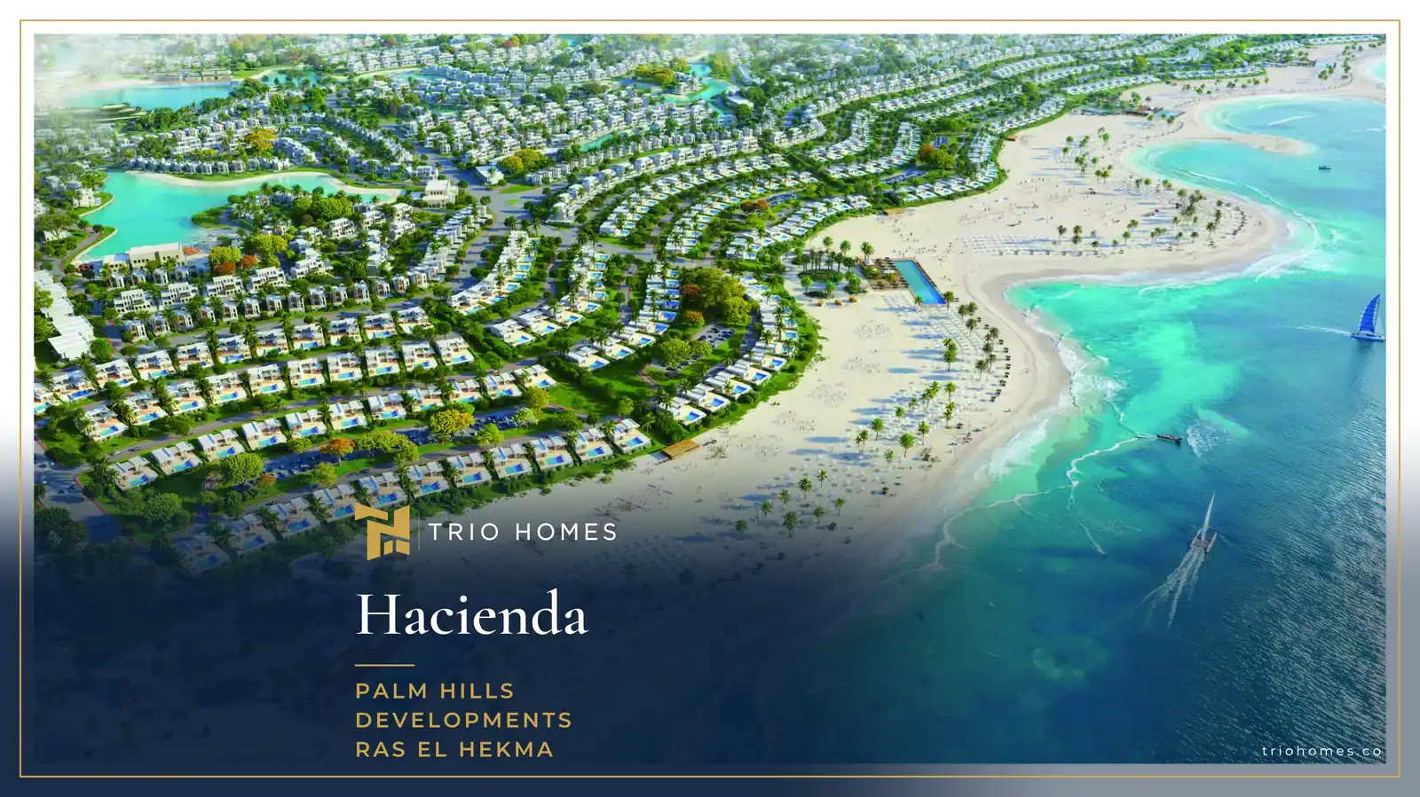 Aerial render of the beachfront at Hacienda Ras El Hekma on the Mediterranean Aerial render of the beachfront at Hacienda Ras El Hekma on the Mediterranean