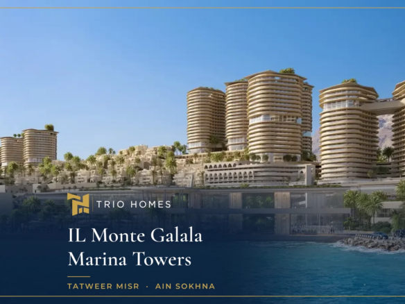 Render of IL Monte Galala Marina Towers Ain Sokhna seen from the Red Sea