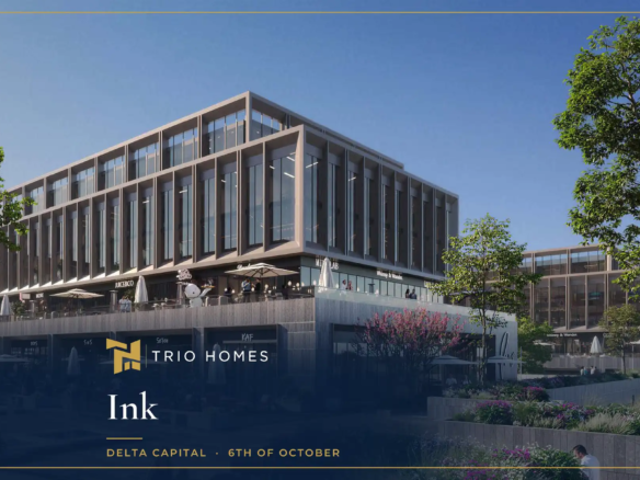 Landscaped plaza and offices at Ink 6th of October