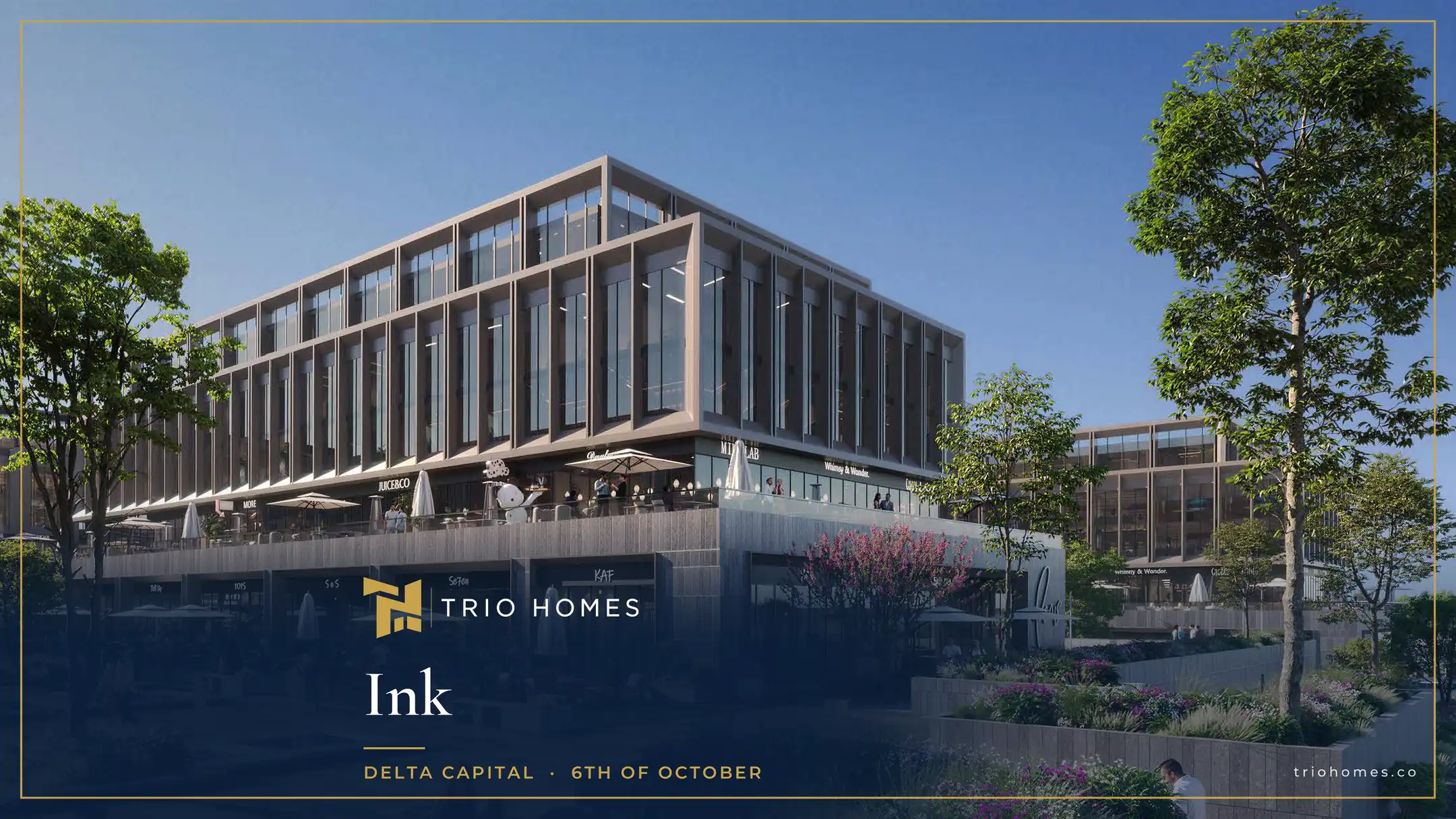 ink-6th-of-october-plaza-trio Landscaped plaza and offices at Ink 6th of October