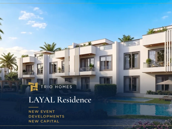 Townhouses around a swimming pool at LAYAL Residence New Capital