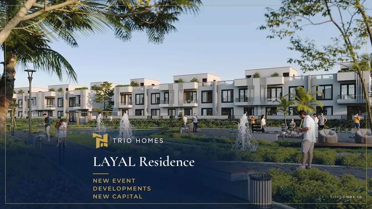 Landscaped walkway with fountains in LAYAL Residence, R8 Landscaped walkway with fountains in LAYAL Residence, R8