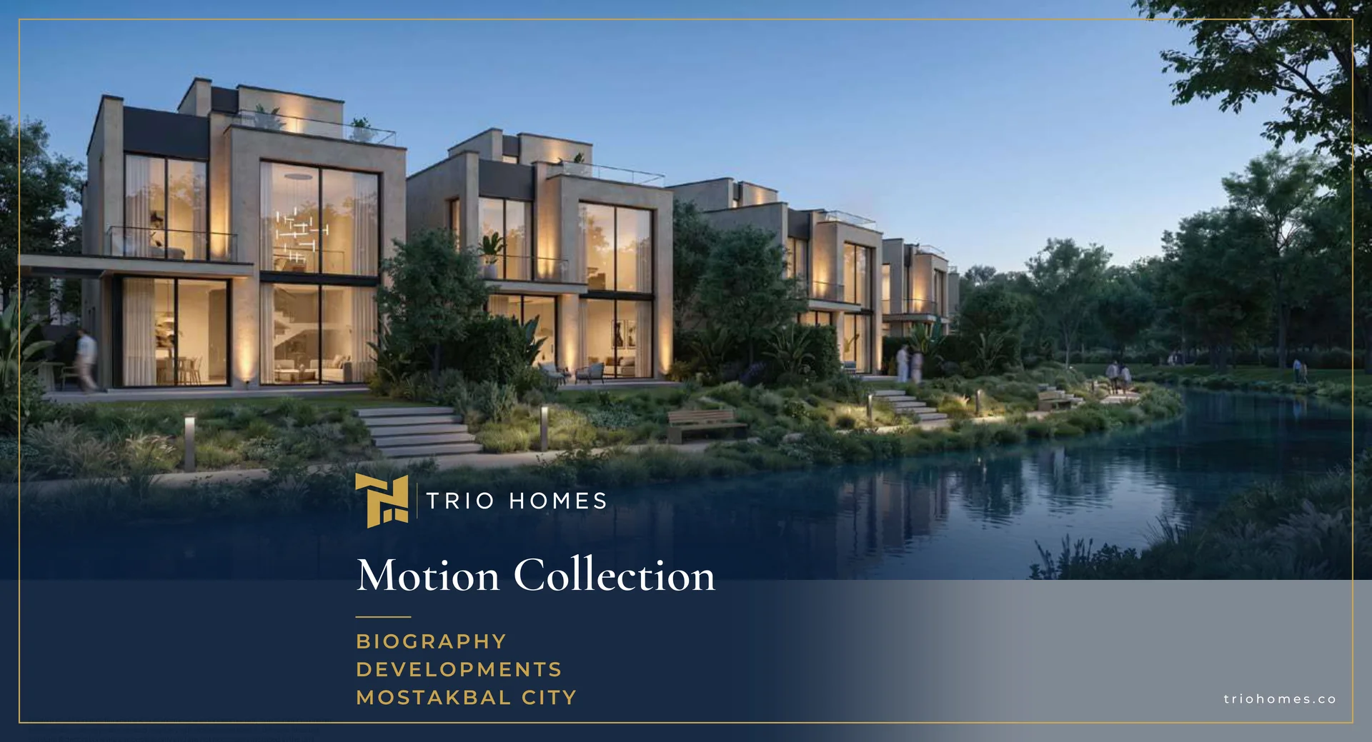 motion-collection-mostakbal-city-07-canal-waterfront-dusk-trio.webp Canal waterfront residences at dusk, Motion Collection by Biography Developments
