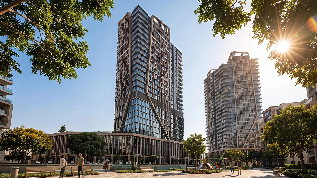 ORB 6th of October landmark towers Rendering of the two ORB landmark towers rising above a landscaped plaza in West Cairo