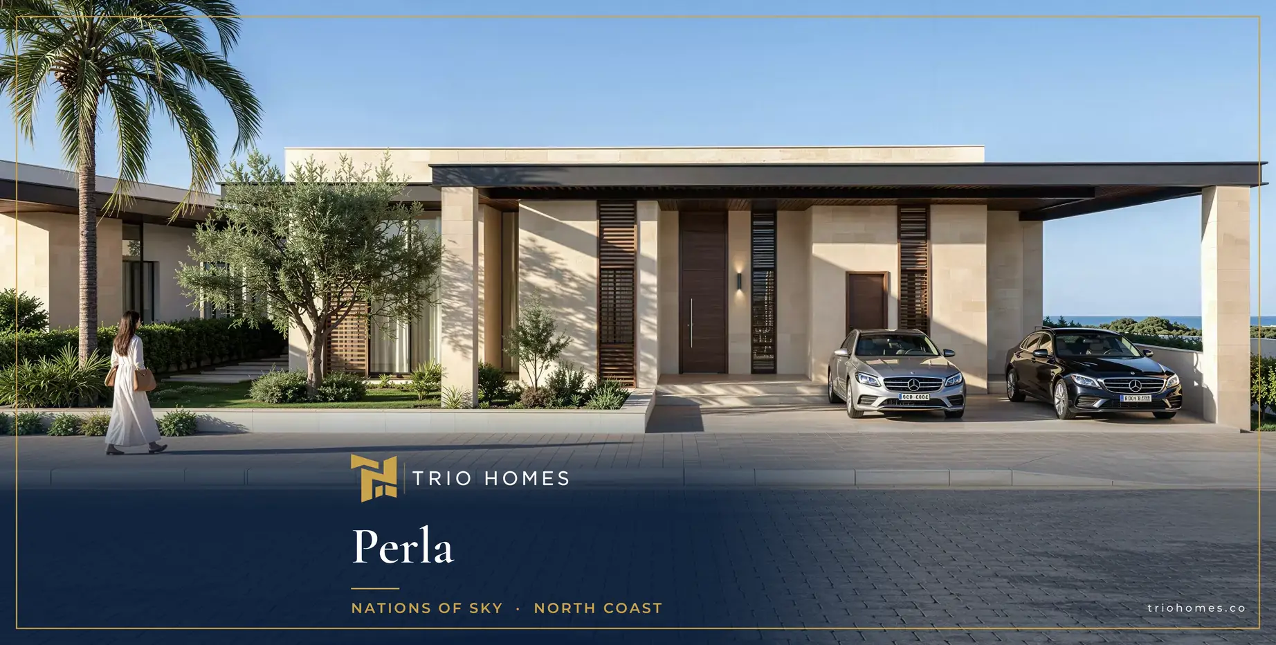 Rendering of a single-storey villa with a covered carport at Perla by Nations of Sky, North Coast