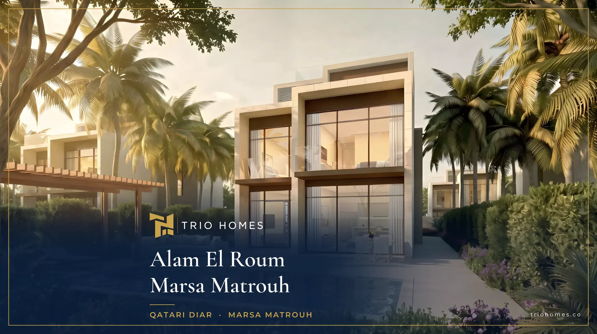 Alam El Roum – Villa & Pool at Sunset Villa with private pool surrounded by palms in golden sunset light, Alam El Roum Marsa Matrouh