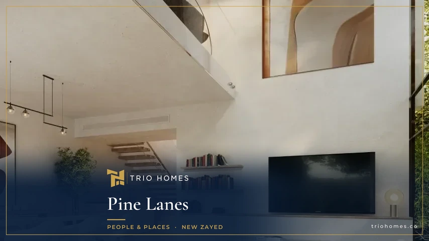 Double-height living room inside a Pine Lanes home