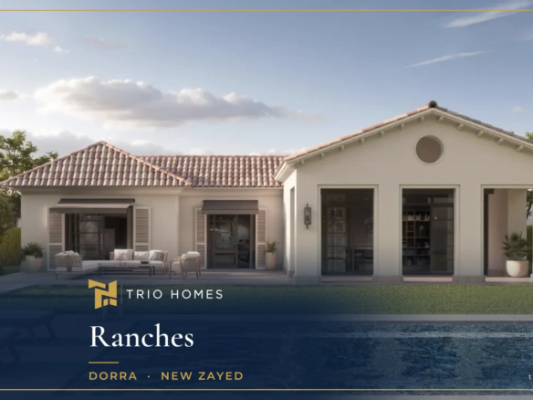 Rendering of a single-storey villa with private pool and garden at Ranches by Dorra, New Zayed
