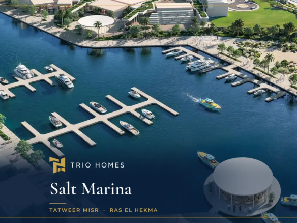 Aerial render of the yacht berths at Salt Marina Ras El Hekma