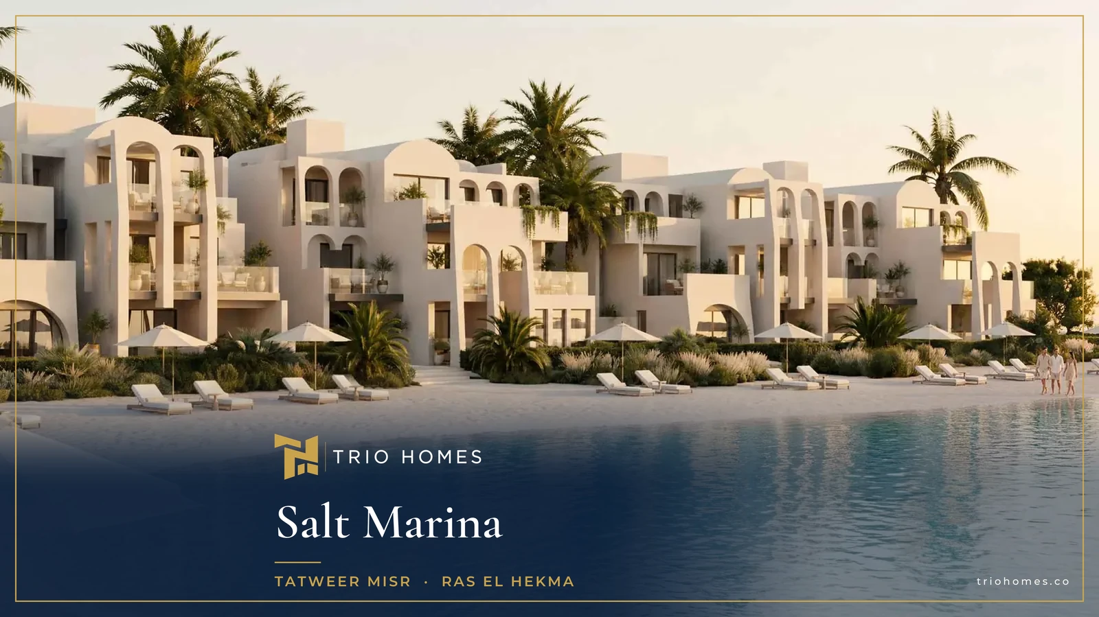 Render of apartment buildings on a lagoon beach at Salt Marina Ras El Hekma
