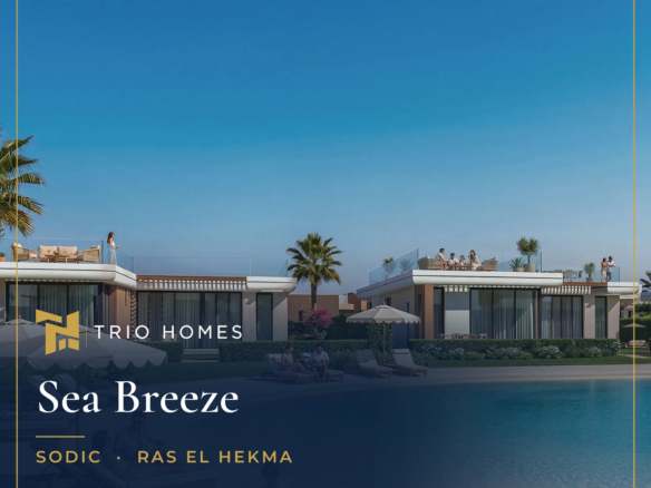 One-storey villas with rooftop terraces beside a sandy lagoon beach at Sea Breeze by SODIC, Ras El Hekma