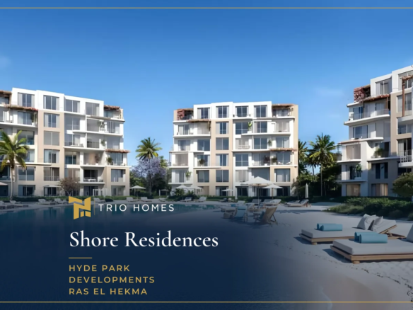 Lagoon beach and residential buildings at Shore Residences Ras El Hekma