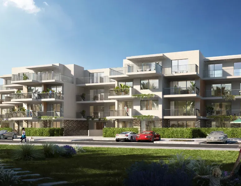 Rendering of low-rise apartment buildings with terraces and landscaping at Silversands, North Coast