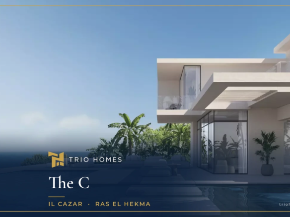 Rendering of a modern villa with a private pool overlooking the sea at The C by IL Cazar, Ras El Hekma