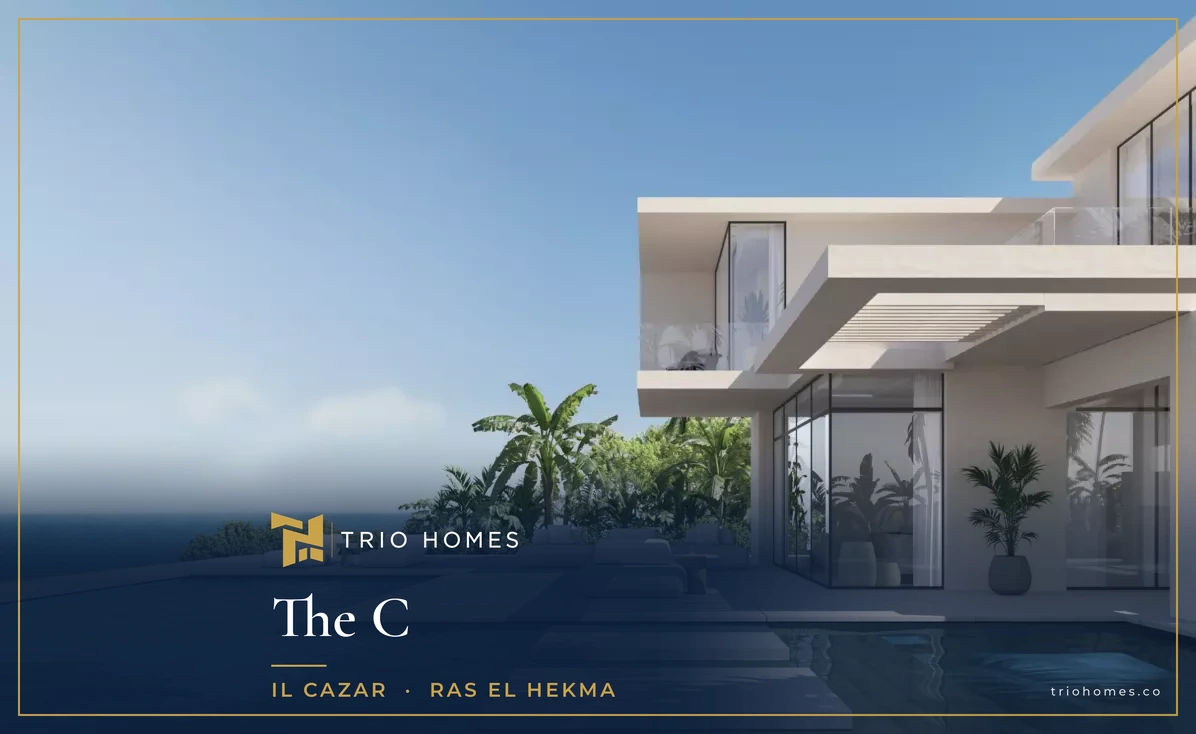 The C villa with pool and sea view Rendering of a modern villa with a private pool overlooking the sea at The C by IL Cazar, Ras El Hekma