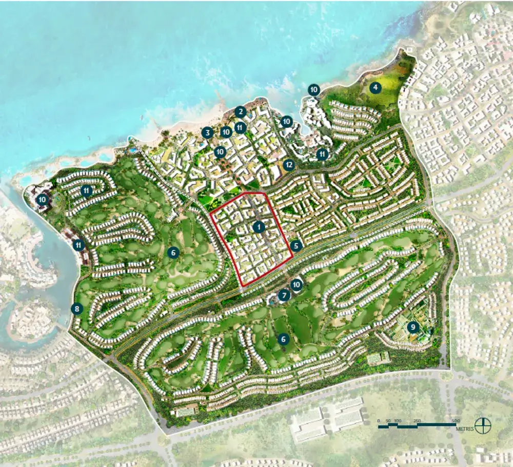 Yemm Boulevard Ras El Hekma location in Wadi Yemm master plan Wadi Yemm master plan with the Yemm Boulevard Ras El Hekma plot outlined in red