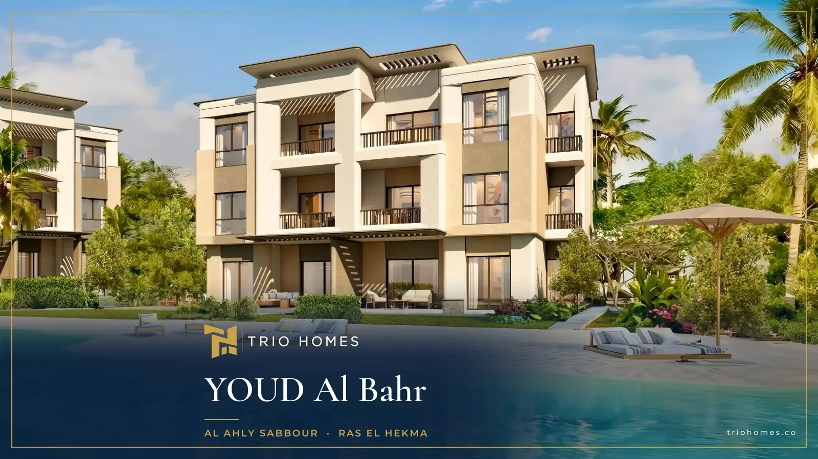 Render of a chalet building on a lagoon beach at YOUD, home of YOUD Al Bahr Ras El Hekma Render of a chalet building on a lagoon beach at YOUD, home of YOUD Al Bahr Ras El Hekma