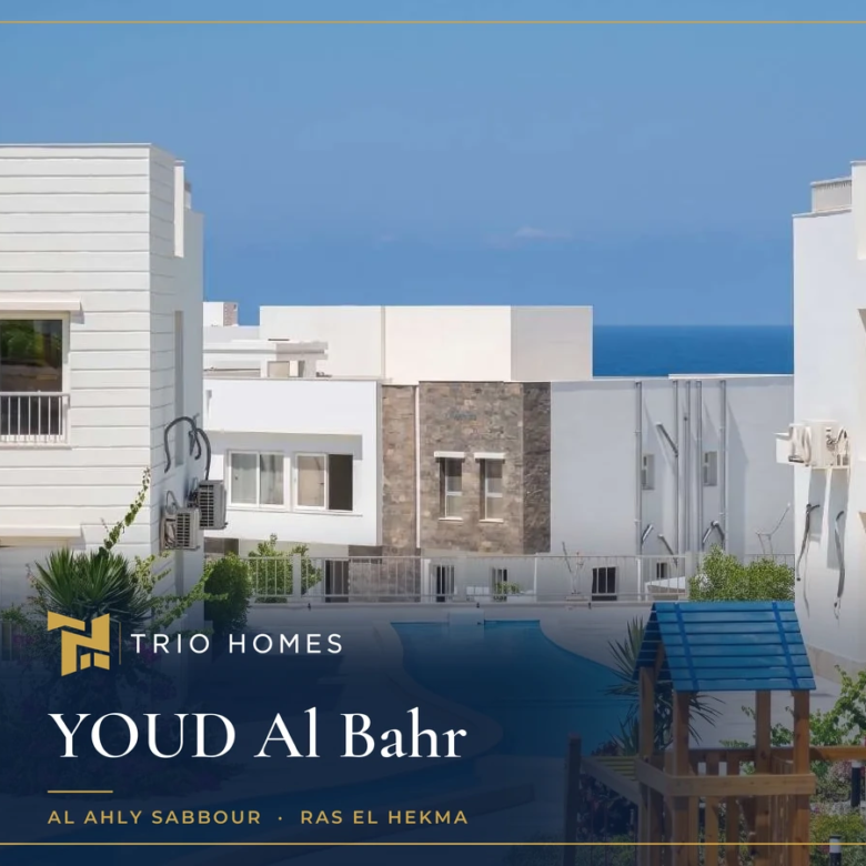 Photo of delivered YOUD buildings around a pool, the resort of YOUD Al Bahr Ras El Hekma